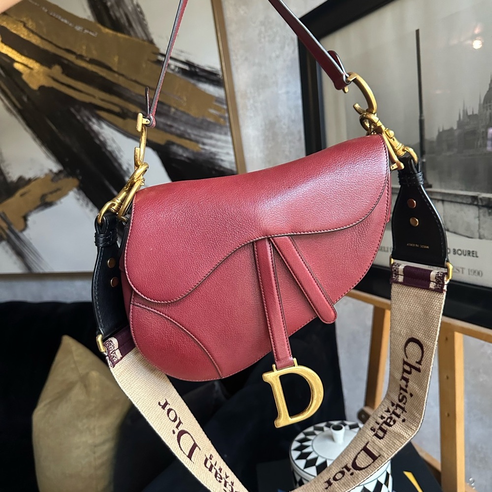 Dior Burgundy and Black Saddle Bag